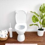 A well-organized bathroom with a white toilet, emphasizing the home setting where individuals may observe their stool color for health monitoring.