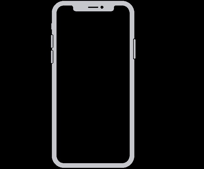 Animation showing how to force restart iPhone 8 and later models by pressing volume up, volume down, and then holding the side button.