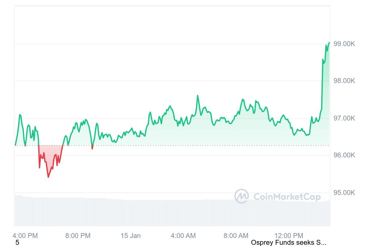 Chart showing Bitcoin price increase. Source: CoinMarketCap.com