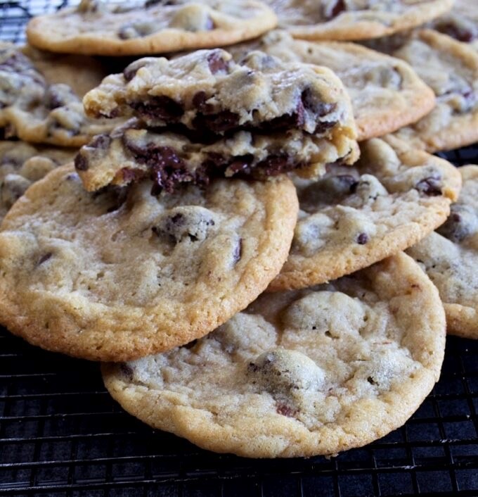 Close-up of delicious chocolate chip cookies.