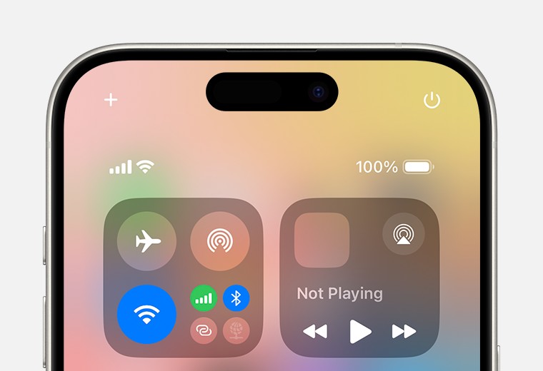 Control Center on iPhone showing Airplane Mode, Wi-Fi, and Bluetooth settings