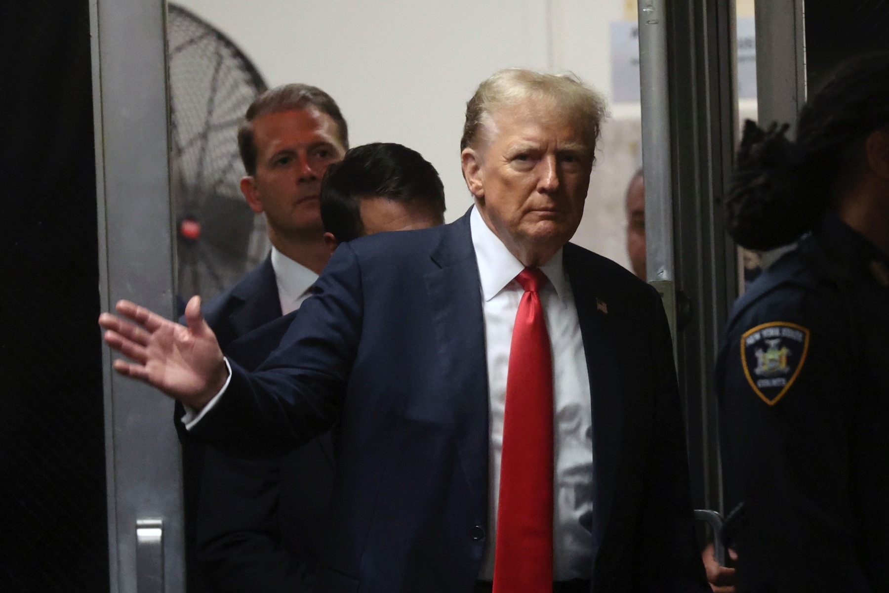 Donald Trump arrives at Manhattan court for his felony sentencing hearing, facing charges related to falsifying business records.