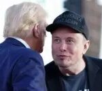 Getty Images Tesla and SpaceX CEO Elon Musk speaks with former president Donald Trump during a campaign event in Pennsylvania. Musk wears a black