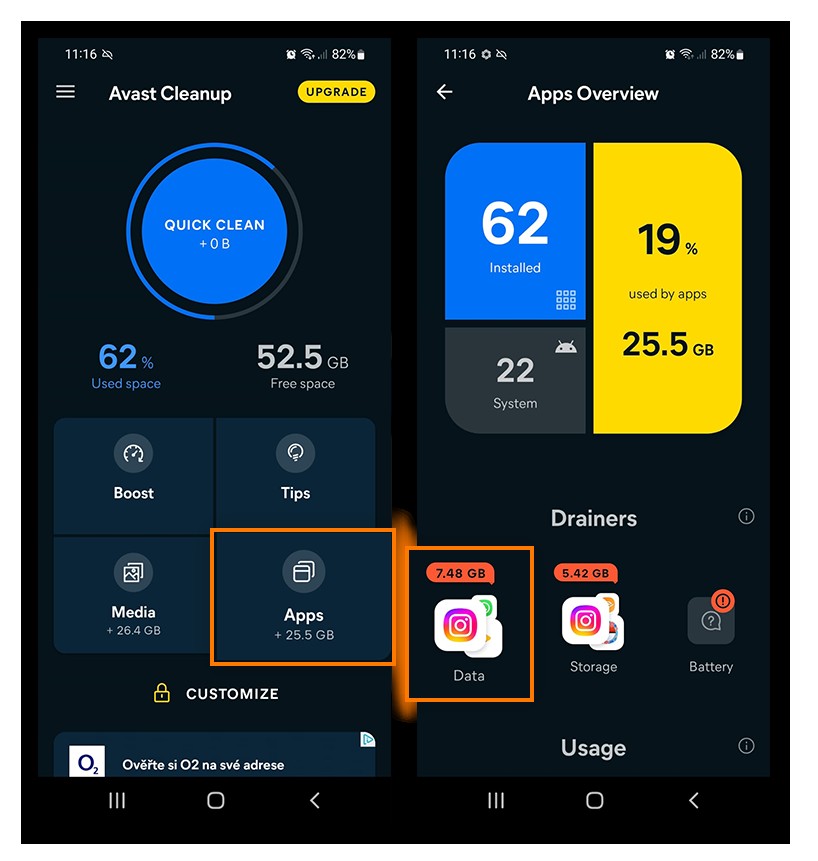 How to make your data faster on Android using Avast Cleanup app drainers feature.