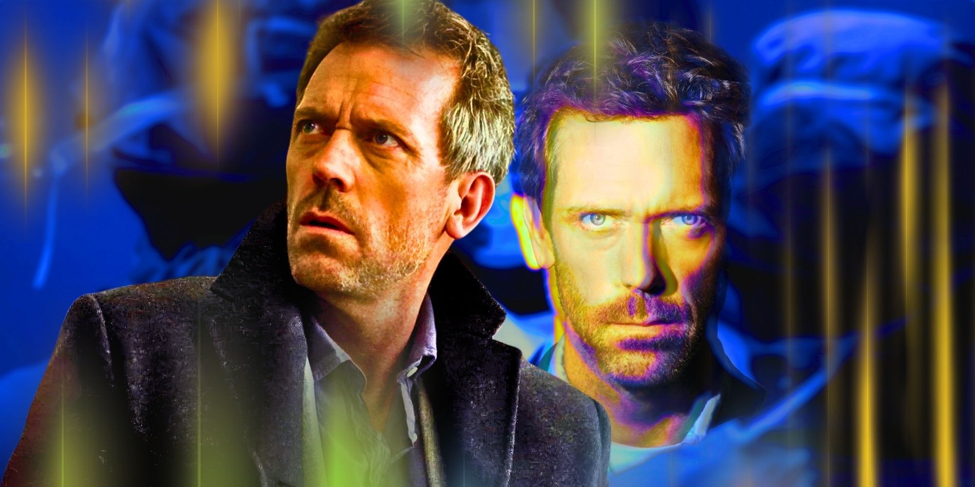 Hugh Laurie as Dr. Gregory House in House M.D., looking cynical and thoughtful