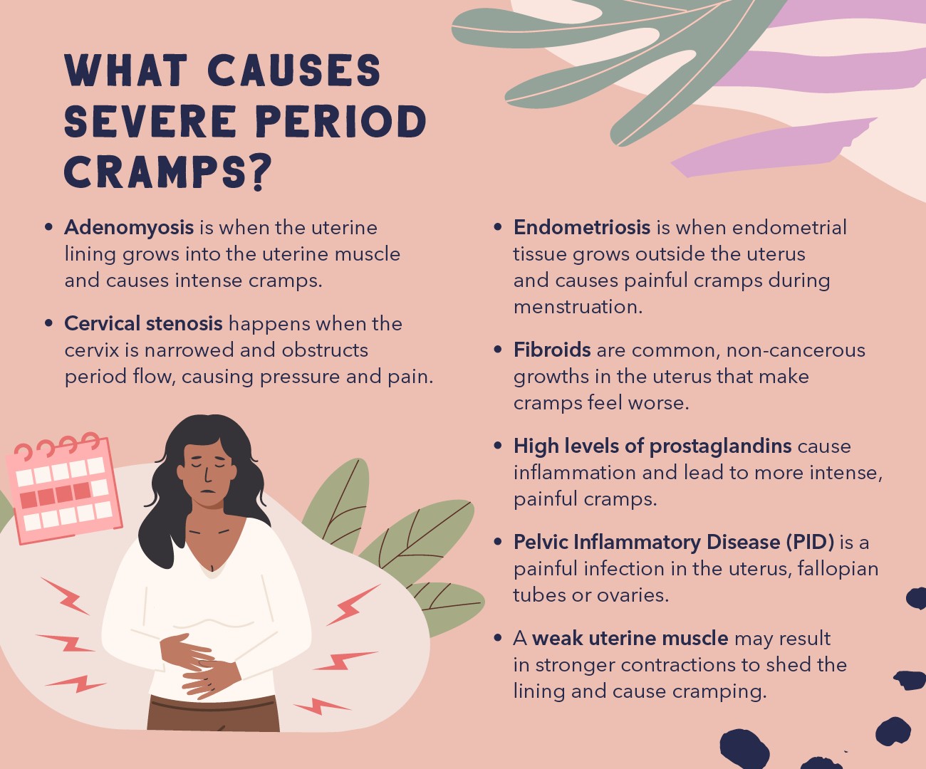 Illustration depicting the causes of severe period cramps