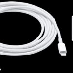 Image of a lightning to USB cable and a USB-C wall adapter