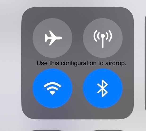 iPhone Control Center showing Cellular Data highlighted as ON, suggesting users might need to turn it OFF to fix AirDrop issues.