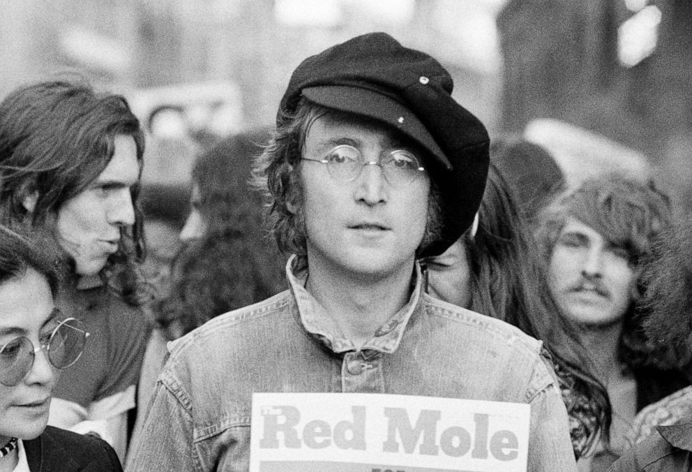 John Lennon at Hyde Park rally, London, 1975, reflecting on his activism and public life before his tragic death.