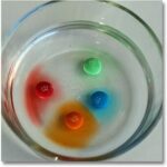 M&M candies dissolving in water demonstrating water's solvent properties