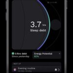 RISE app screenshot displaying sleep debt amount