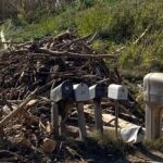 Rubble from a flood around mailboxes in North Carolina