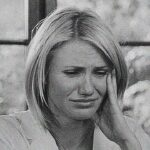 Sad Cameron Diaz character looks upwards with a frustrated expression, representing the question of why people sometimes cannot cry even when they feel like they need to.