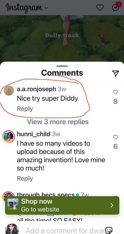 Screenshot of Instagram comments showing multiple users posting 'Nice try Diddy' on an advertisement, illustrating the viral meme.