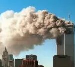 Smoke plumes billowing from the Twin Towers of the World Trade Center in New York City