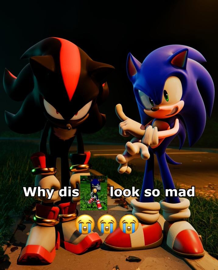 Sonic and Shadow redraw of Why Dis Look So Mad meme