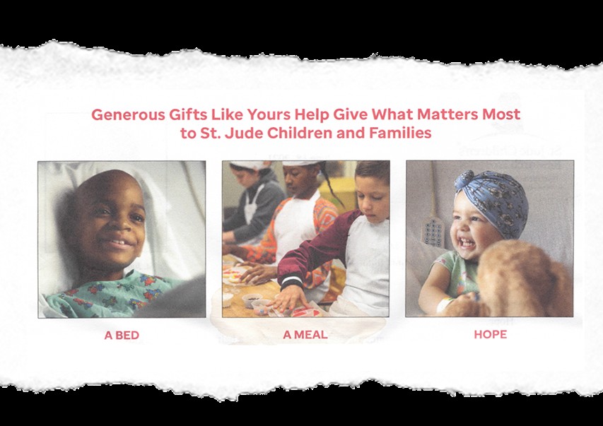 St. Jude's fundraiser mailings heavily rely on patients in the middle of cancer treatment