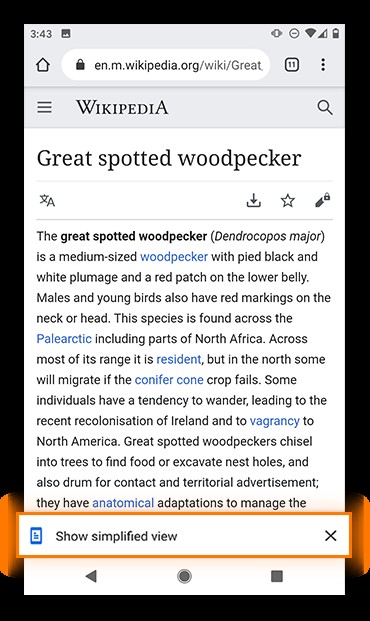 Tap Show simplified view on an article to use Reader Mode.