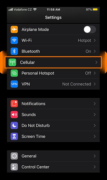 To look for data-draining apps on iOS start by going to Cellular in Settings.