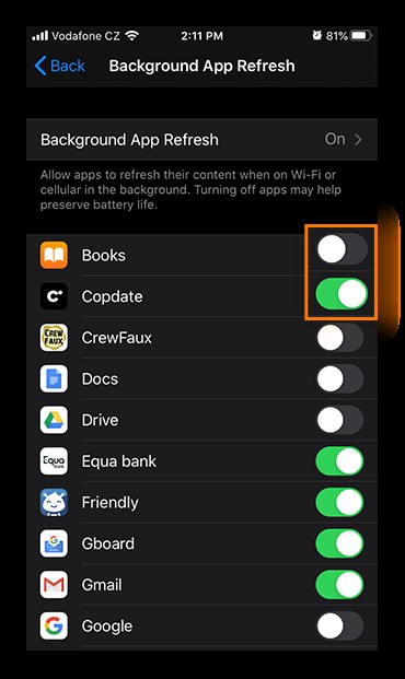 Toggle the switch off next to the relevant apps.