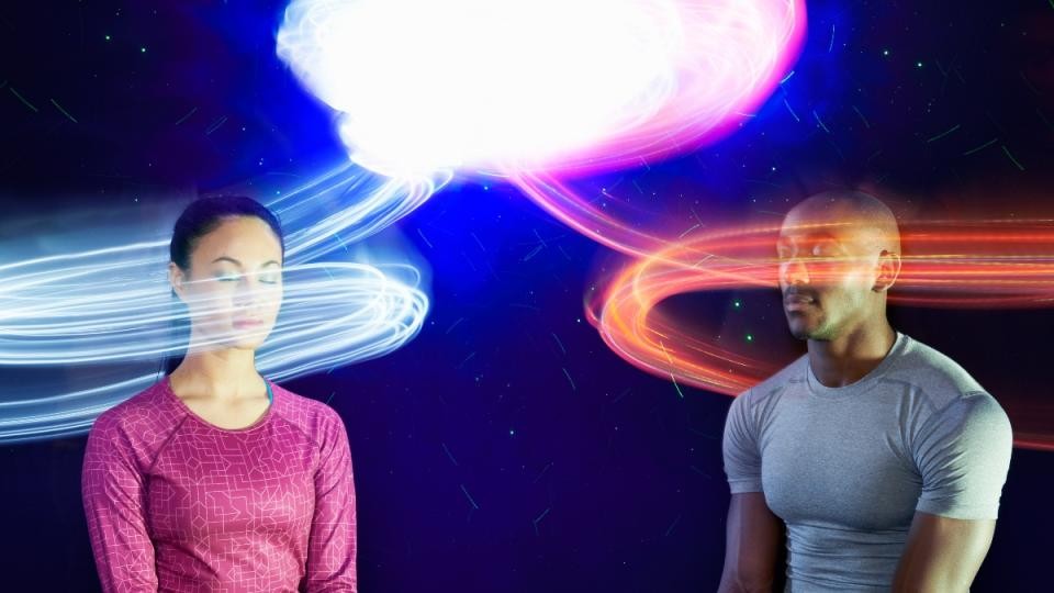 Two people telepathically communicating