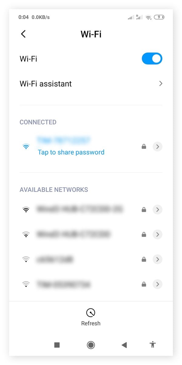 Wi-Fi screen in Android settings