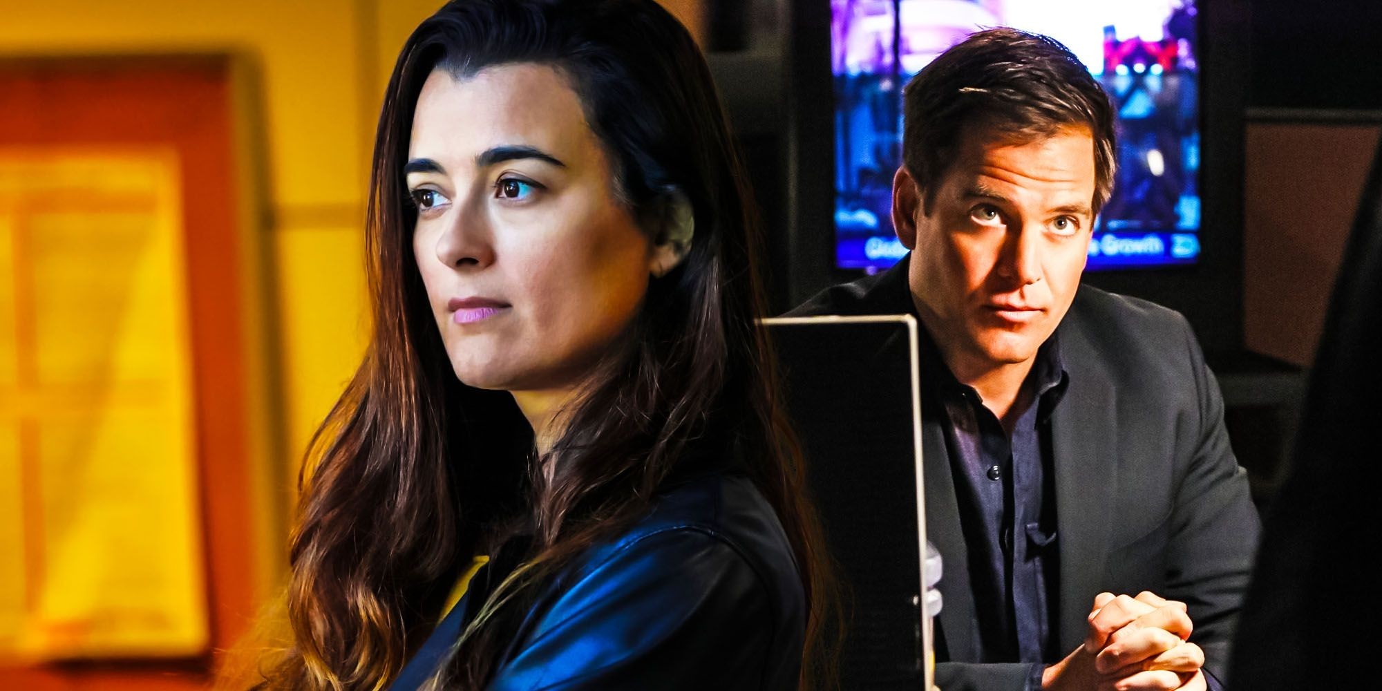 Ziva David and Tony DiNozzo, portrayed by Cote de Pablo and Michael Weatherly, in a promotional image for NCIS, highlighting their beloved 'Tiva' relationship which was a key part of Tony's character arc.