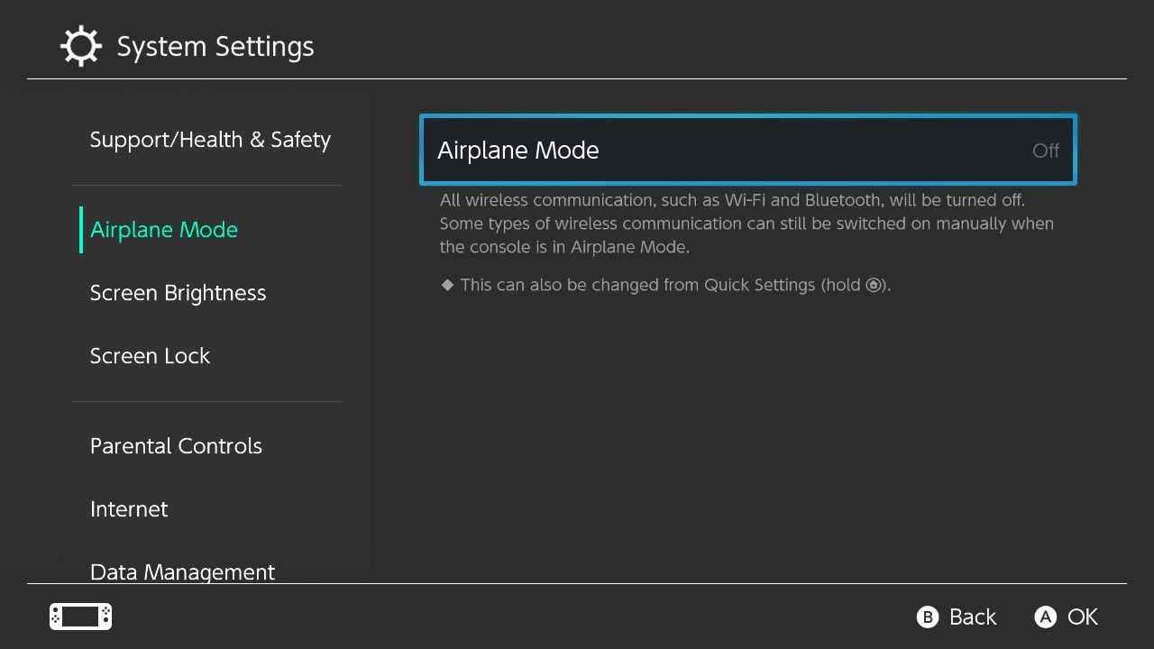Nintendo Switch Airplane Mode Settings