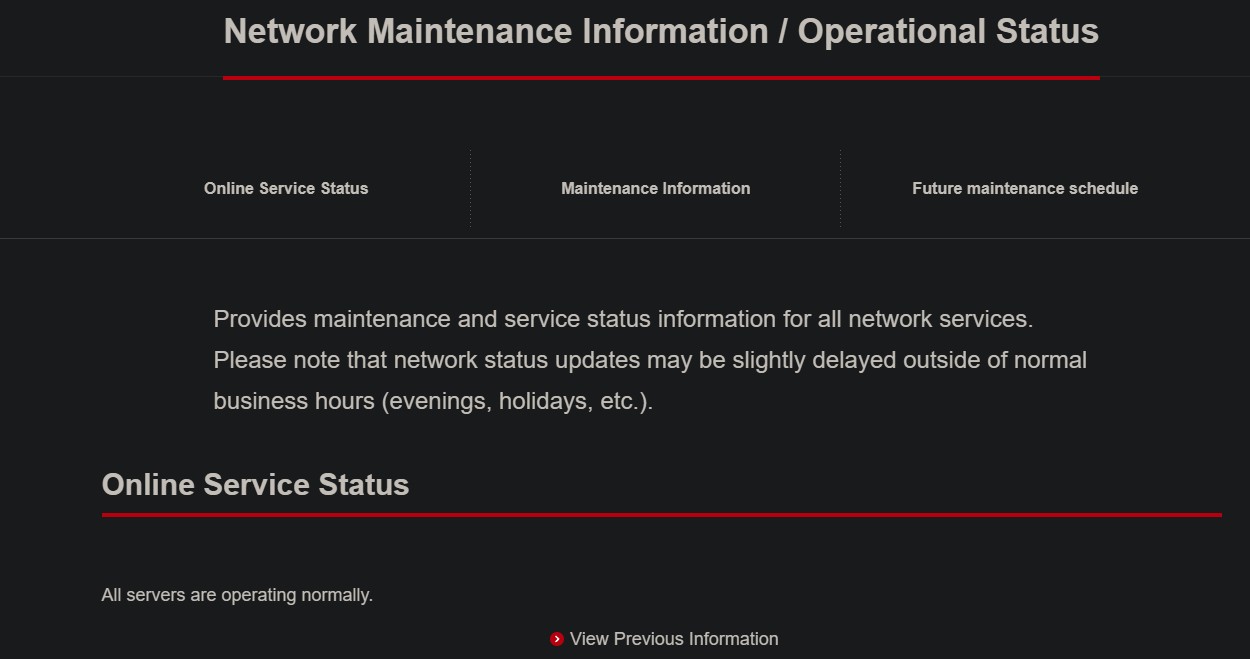 Nintendo Online Maintenance Message