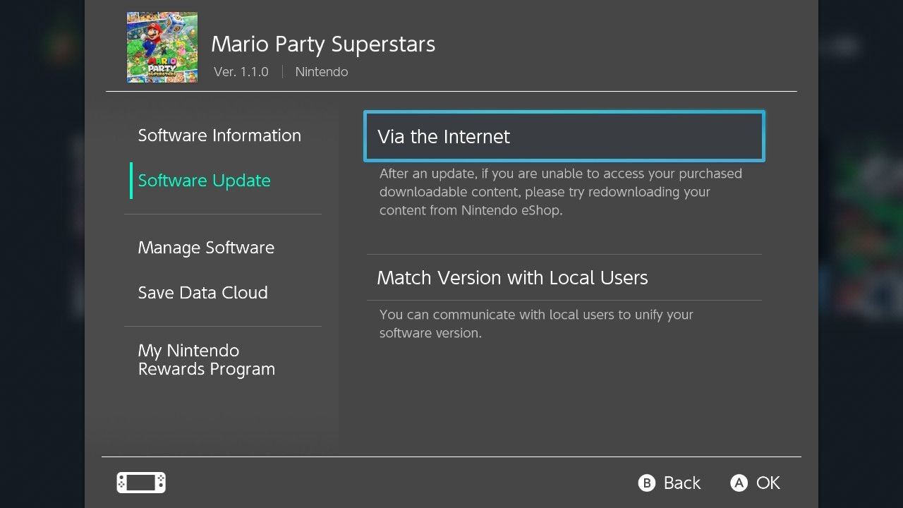 Nintendo Switch Game Update Options