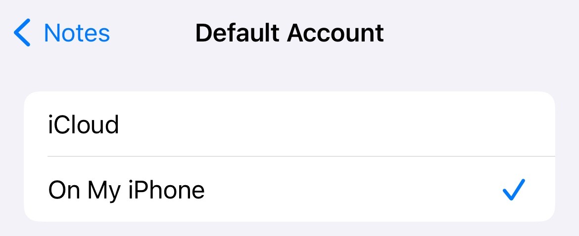 iCloud Settings for Notes on iPhone