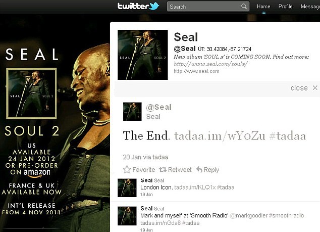 Seal has left cryptic Twitter messages on his homepage