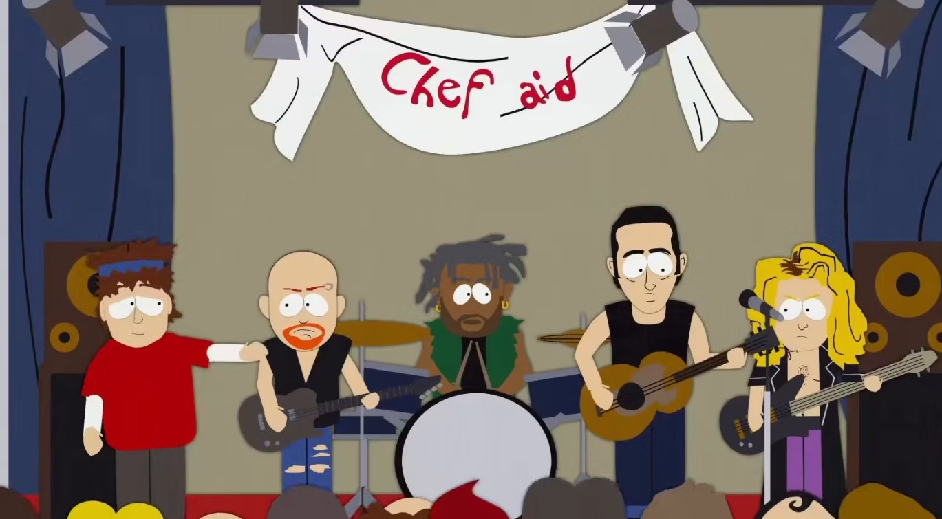 Chef dancing in South Park, expressing joy and excitement